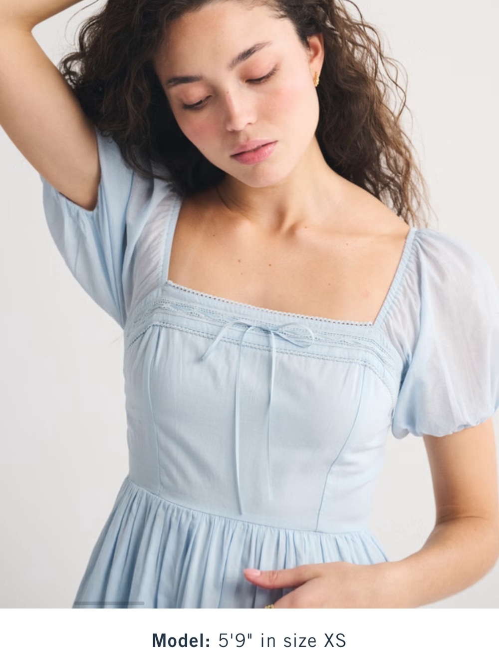 Abercrombie & Fitch Light Blue Square-Neck Puff-Sleeve Midi Dress - Picture 3 of 5